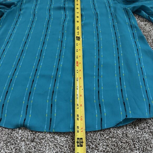Worthington Teal Striped Dots Cold Shoulder Blouse Top Shirt Women’s Size Medium - Picture 7 of 7